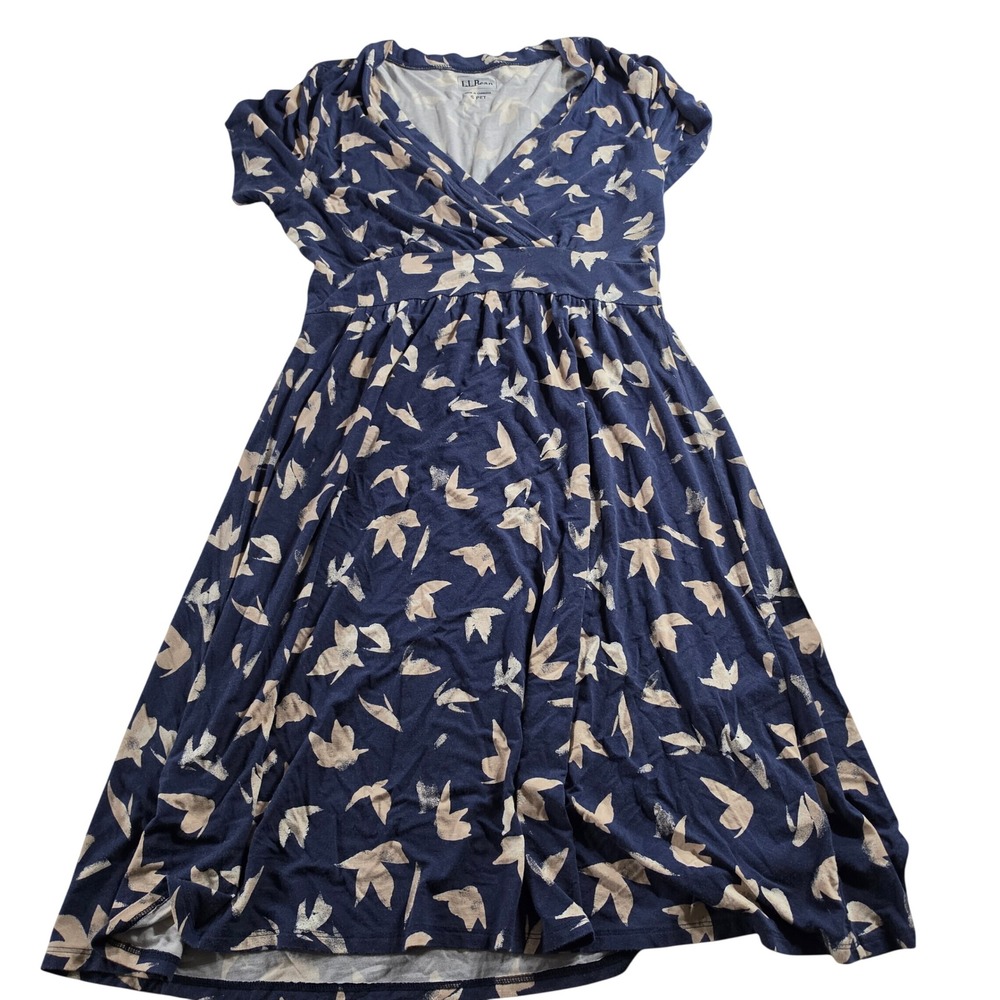 L.L. Bean Women Navy Blue Abstract Print Surplice Empire Waist Dress S Petite